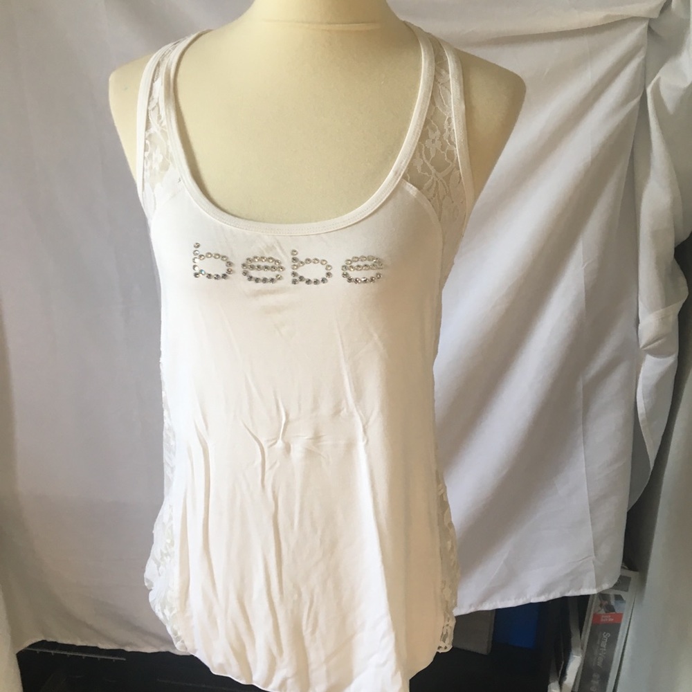 COPY - Bebe White Racerback Tank with Lace Back - EUC - Picture 2 of 4